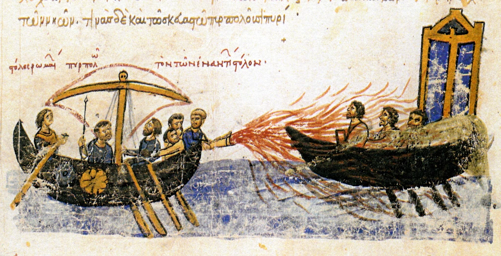 Description du feu grégeois, manuscrit de Jean Skylitzès.