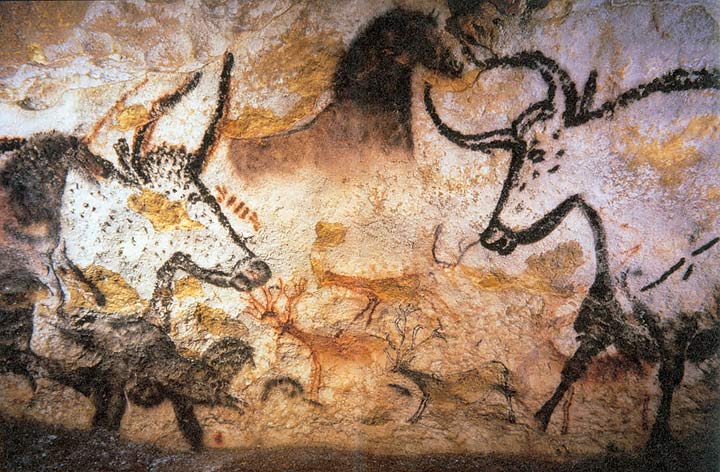 Peintures rupestres du Paléolithique dans la grotte de Lascaux, en France.