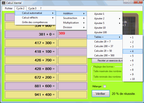 Calcul Mental interface