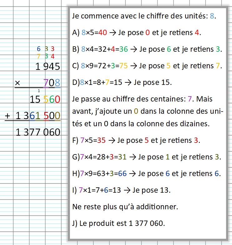 Multiplication posée à trois chiffres avec zéro